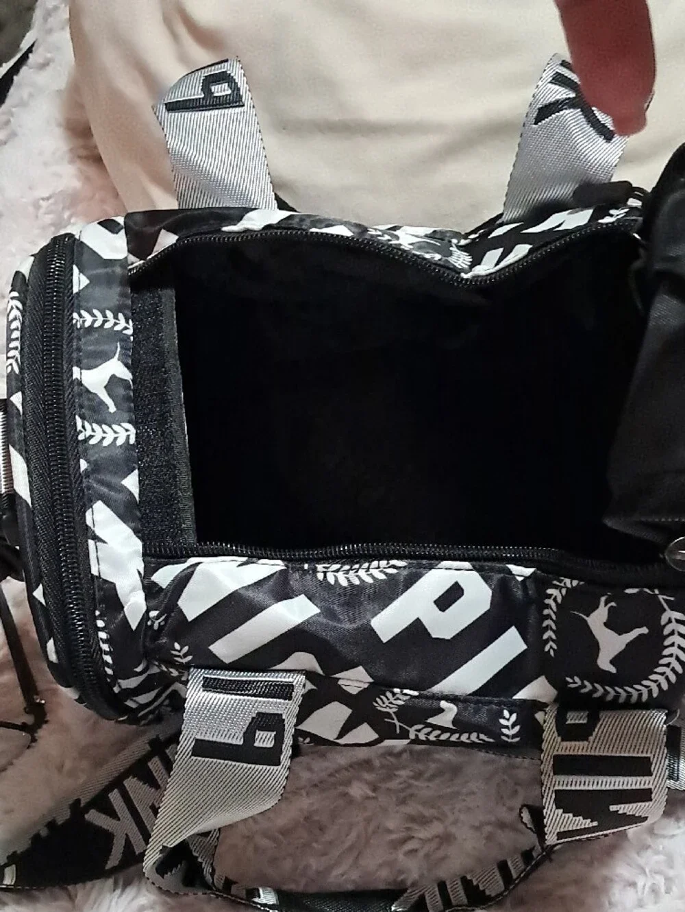 PINK Victoria's Secret Black & White Logo Graphic Duffel